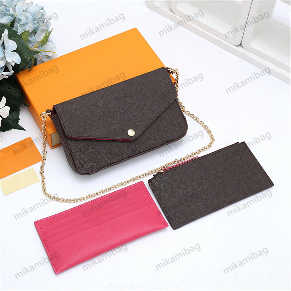 

3pcs/set Women Shoulder Bag FELICIE POCHETTE Luxury Handbag Messenger Chain Strap Purse Clutch Tote Function Wallet, Red;black