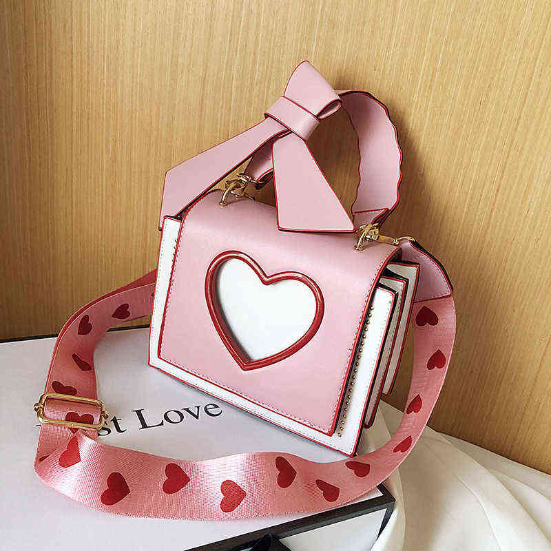 

Cross Body Bags Fashion Heart-shaped Design Shoulder Bags for Women Wild Belt Messenger Bag Women's Handbag Wallets High Quality Pu Crossbody 1127, White