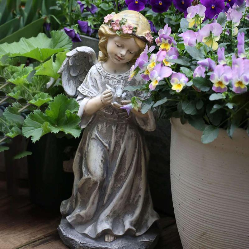 

Garden Decorations Flower Fairy Angel Statue Figurines Resin Courtyard Landscape Ornament Power Glow Yard Outdoor Sculpture