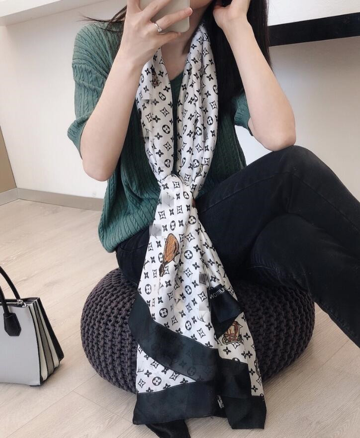 

099 lvlouisVitton Fashion Womens Silk Scarf Classic Print Cashmere Scarf Elegant Ladies Wrap scarves Women Shawls, Black