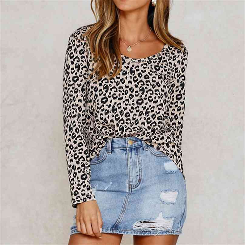 

Fashion Casual Long Sleeve Female Leopard Blouse Women Top Tees Autumn Femme Ladies Shirt Clothes Plus Size S-XL 210607, Kahki