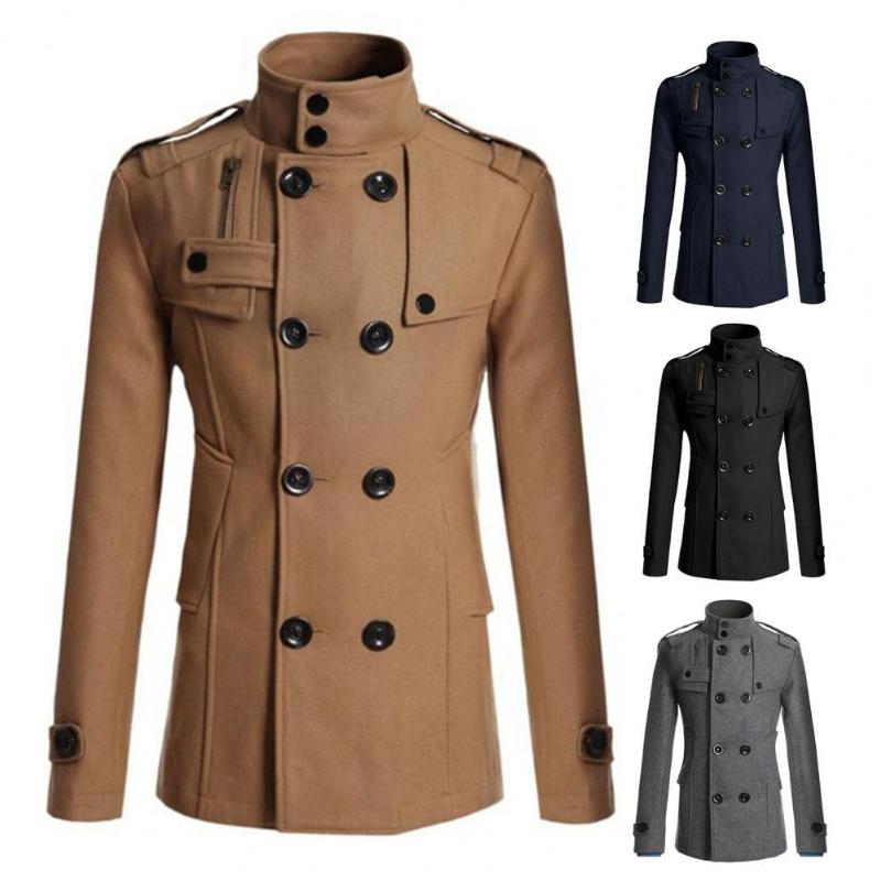 

Men's Trench Coats Wool Overcoat For Male Solid Color Double-breasted Formal Business Winter Jacket Casual Coat Windbreaker Clothing, Tan;black