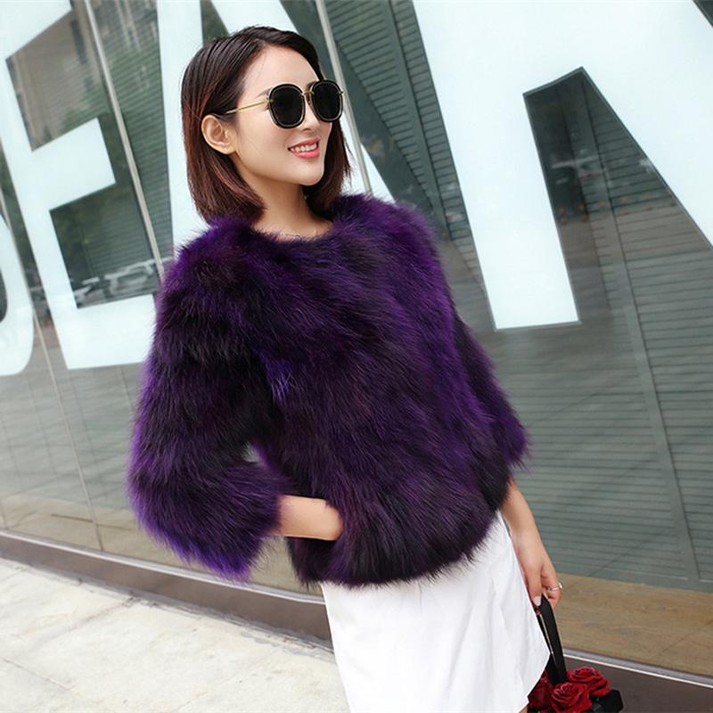 

Women's Fur & Faux Arrival Women Natural Raccoon Coat Female Short Section Slim Gradient Color Leather Jacket Autumn Winter, Black