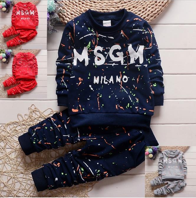 

3 colors 1-4Years Toddler Baby Boys Clothing T Shirt+Pants 2pcs set Sportswear Children tracksuit autumn kids designer clothes sets, Red