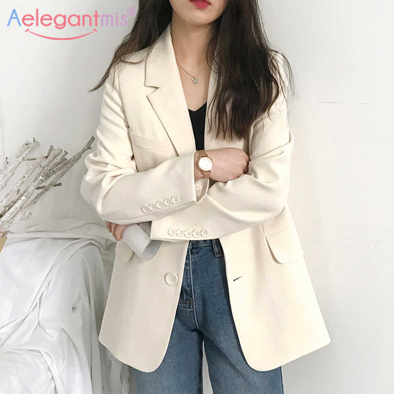 

Aelegantmis White Casual Blazer Jacket Women Autumn Office Lady Black Blazers Female Work Suit Coat Ladies Slim Outerwear 210607, Beige