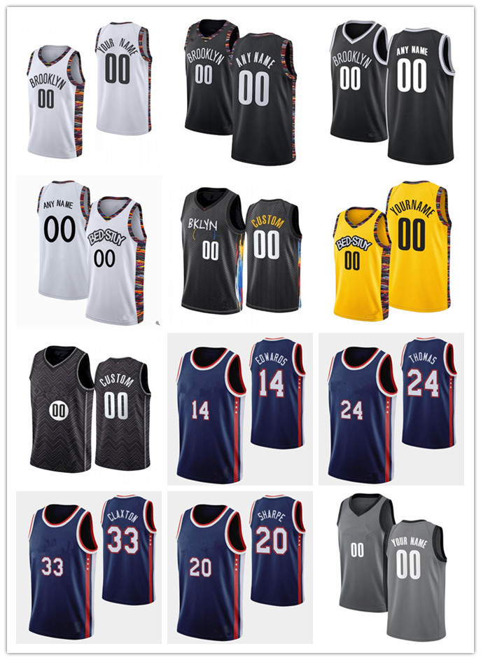 

75th Custom men Jersey Women Youth Nicolas 33 Claxton Kessler 14 Edwards Day'Ron 20 Sharpe Cameron 24 Thomas Brooklyn''Nets&#, Black;red