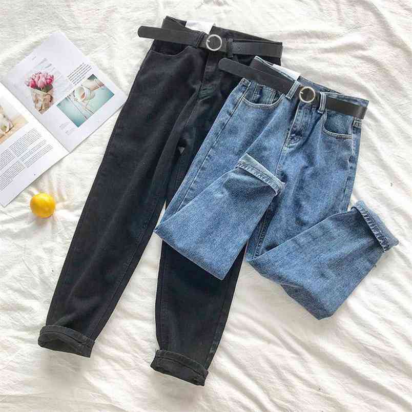 

Plus Size Women High Waist Jeans Streetwear Vintage Black All Match 5XL Womens Korean Fashion Stretch Casual Trousers Boyfriend 210708, Dark blue