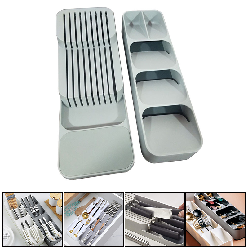 

YOMDID Cutlery Storage Tray Knife Holder Tableware Organizer Spoon Fork Box Plastic Container plateau Block Holder Drawer Trays & Covers
