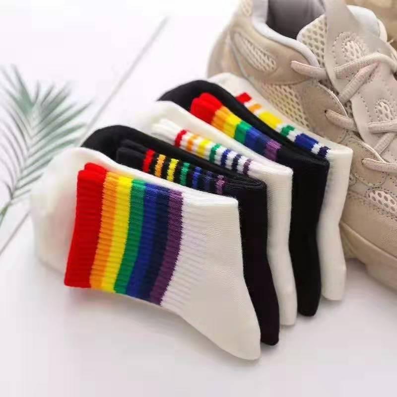 

Sports Socks Women Colorful Female Leisure Comfortable Rainbow Art Funny Girl Ladies Happy Short TSLM1, Black 3