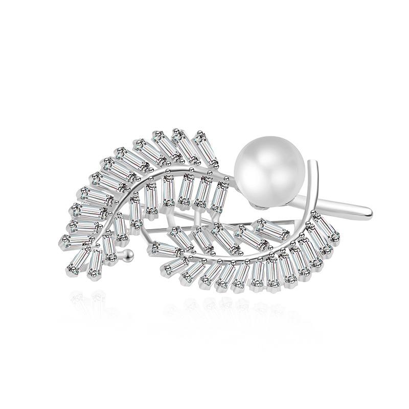 

Pins, Brooches High Quality Metal Retro Feather Rhinestone Pearl Brooch Badge Jewelry Good Friend Gift Wholesale