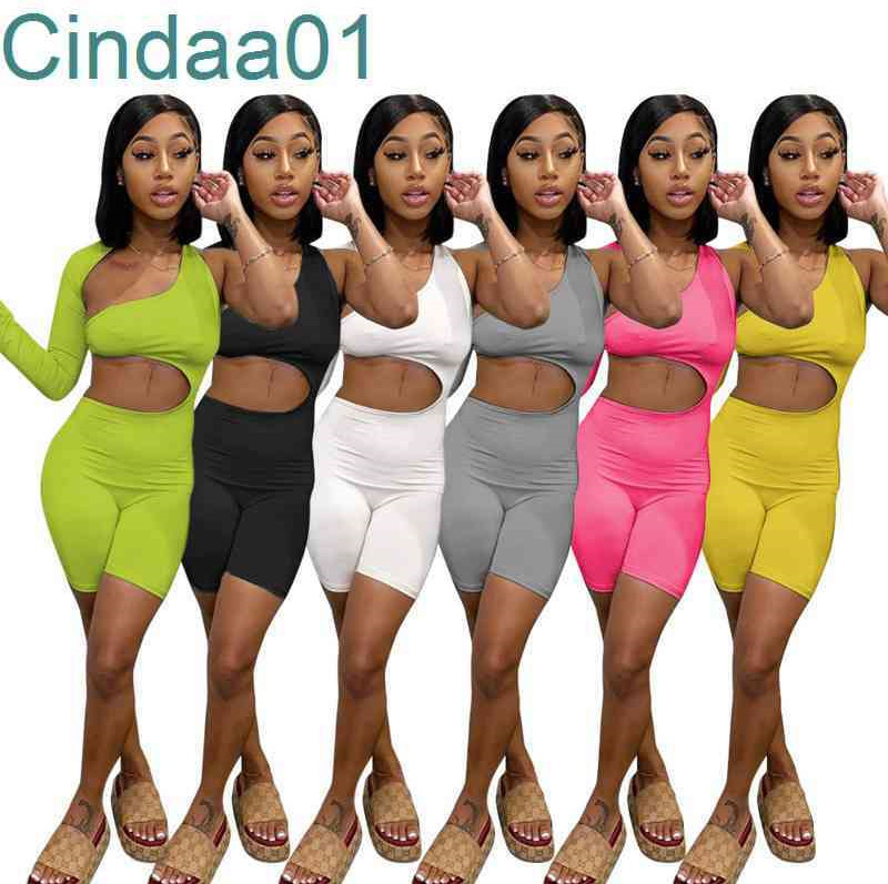 Women Jumpsuits Designer Summer Sexy Slim One Piece Short Pants Solid Color Hollow Out Irregular Design Casual Rompers 646