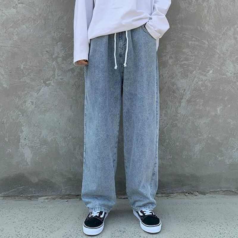 

Men women Pants Jeans streetwear high waist straight wide legs loose Korean style Hong Kong drape and thin trousers 210526, Vintage blue