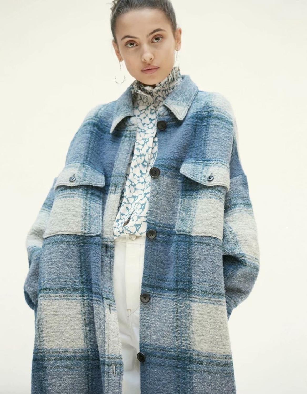 

Women's Down & Parkas Women Winter Woolen Coat Turndown Collar Long Loose Plaid Coats Female Streetwear Elegant Oversize Jacket, Black