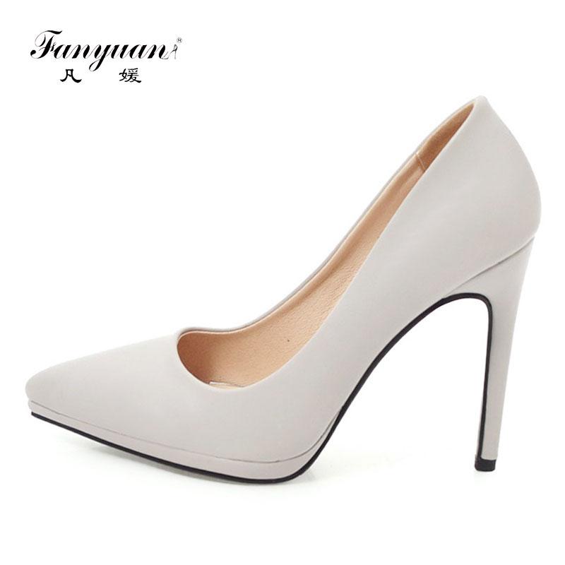 

Dress Shoes Fanyuan Spring Pumps Women Sexy Pointed Toe High Thin Heels Concise Office Lady Slip On Sapato Alto Big Size 33-45, Black