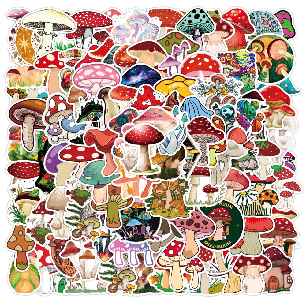 

100pcs/Lot Hotsale Cute Mushroom Stickers For Laptop Skateboard Notebook Luggage Water Bottle Car Decals Kids Gifts, Multi-color