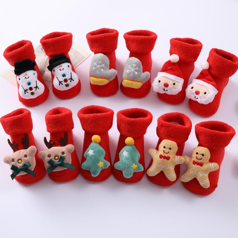 

Socks 0-1Y Baby Girl Boy Born Cotton Infant Cartoon Christmas Anti-slip Middle Tube Floor Selling