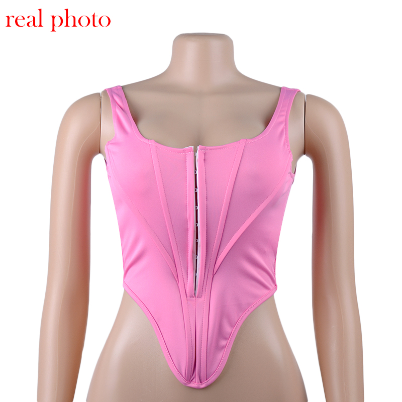 

Tank Top Women Summer 2021 Fashion Hidden Breasted Solid Vest Square Collar Baless Strap Top Sleeveless Crop Tophigh quality, Pink