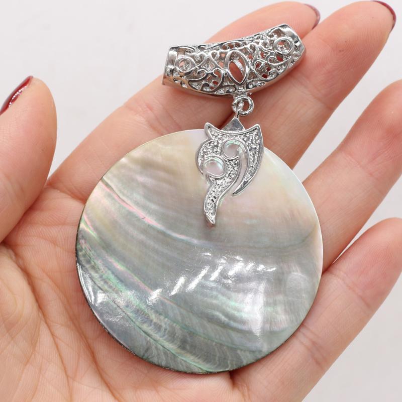 

Charms Mother Of Pearl Shell Pendant Round Shape Sea Pendants Abalone For DIY Necklace Jewelry Making Women Findings, Bronze;silver