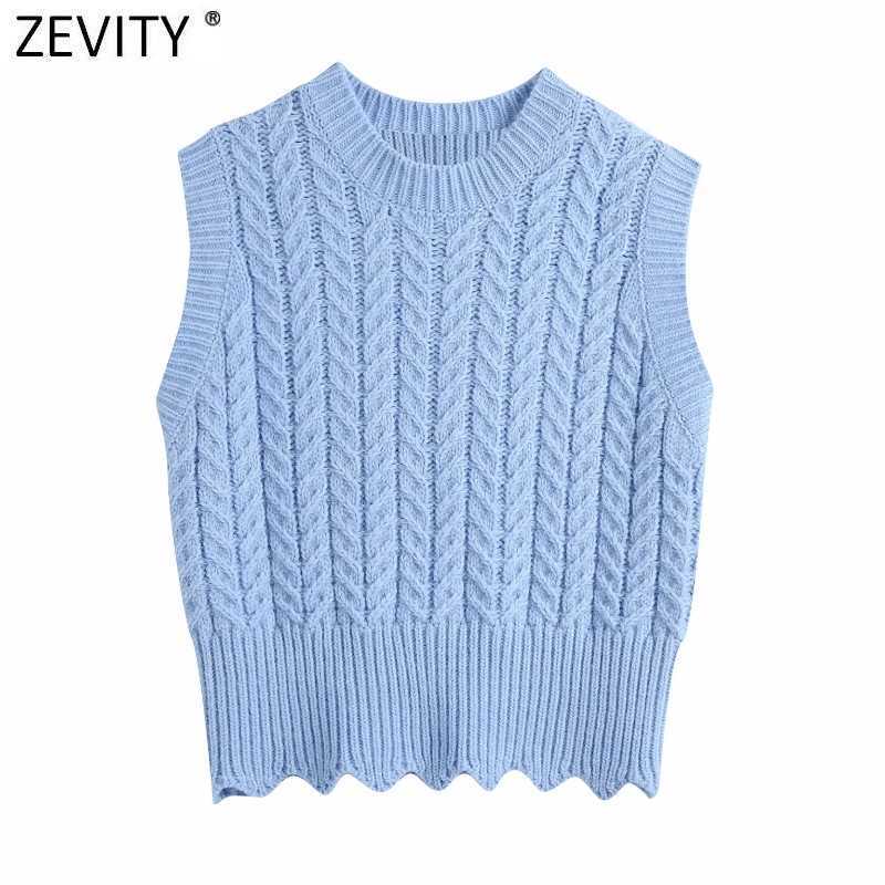 

Zevity Women Solid Color Crochet Casual Slim Short Knitting Vest Sweater Female Chic O Neck Sleeveless Waistcoat Tops SW697 210603, As pic sw697r
