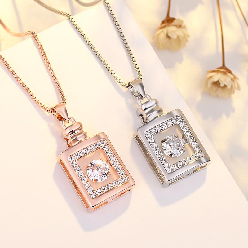 

Three-dimensional Rectangular Necklace Perfume Bottle Pendant For Women Wedding Luxury Party Jewelry Necklaces