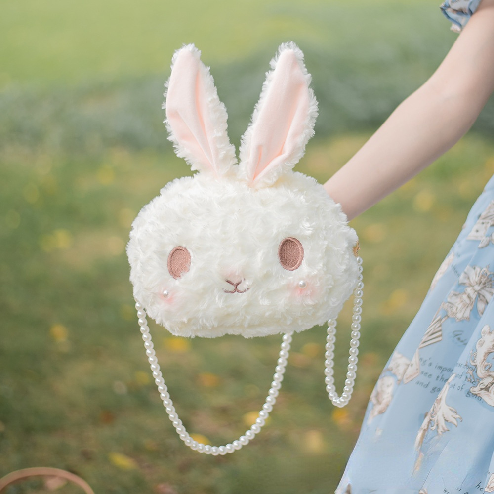

18cm Kids Cute Rabbit Animals Stuffed Bag Plush Girls Kawaii Backpack, White