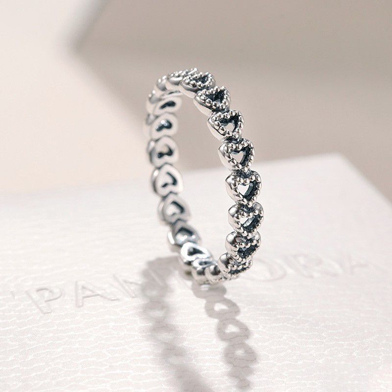 

925 Sterling Silver CZ Diamond fashion Heart-to-heart RING with Original box set Fit Pandora style Wedding Engagement Jewelry for Women Girls, Golden;silver