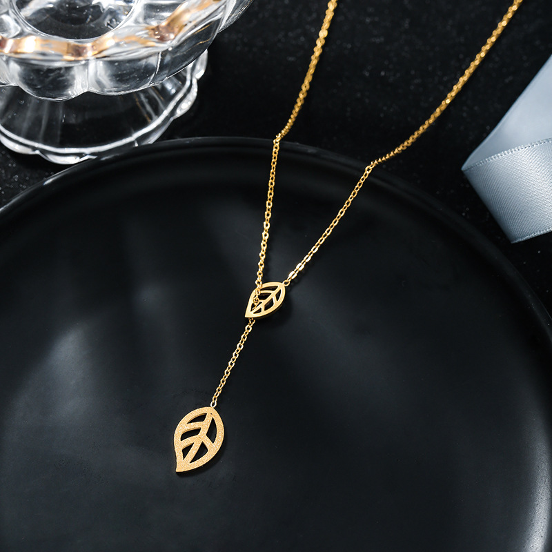 Titanium steel leaf gold lady Pendant 44cm necklace women classic fashion Korean luxury student wedding anniversary gift for girlfriend jewelry-image-704068115
