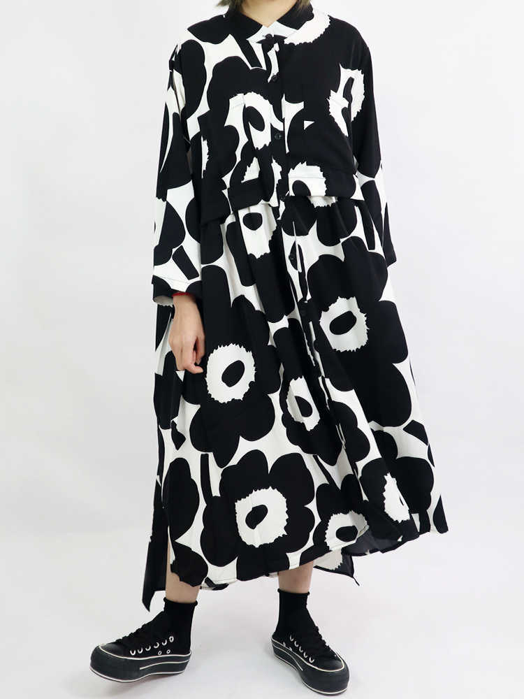

VANOVICH Spring and Summer Wild Women Dress Pluz Size Long Sleeve Cotton Fashion Casual Print Clothing 210615, Black