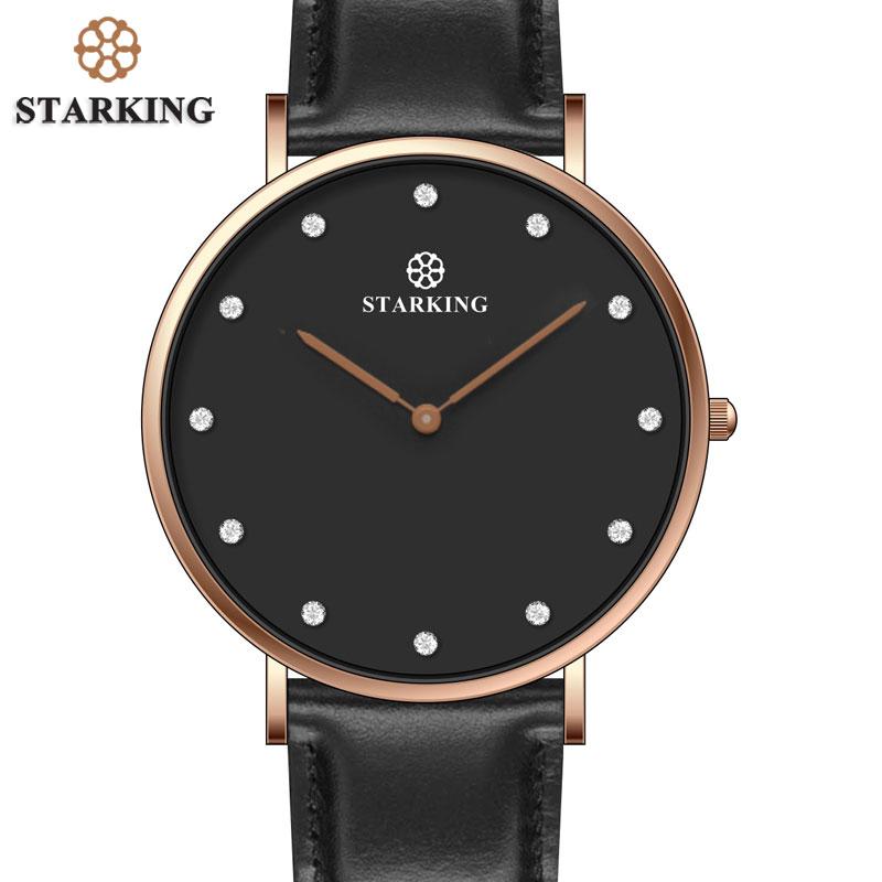 

Wristwatches STARKING Top Quartz Watch Men Black Fashion Casual Japan Movt Stainless Steel Mesh Strap 6MM Ultra Thin Clock Male, Slivery;brown