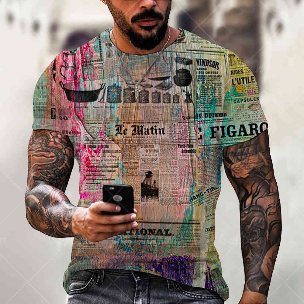 

2021 summer fashion t-shirt map section digital 3d printing men's street trend short sve t-shirt3d6r, White;black