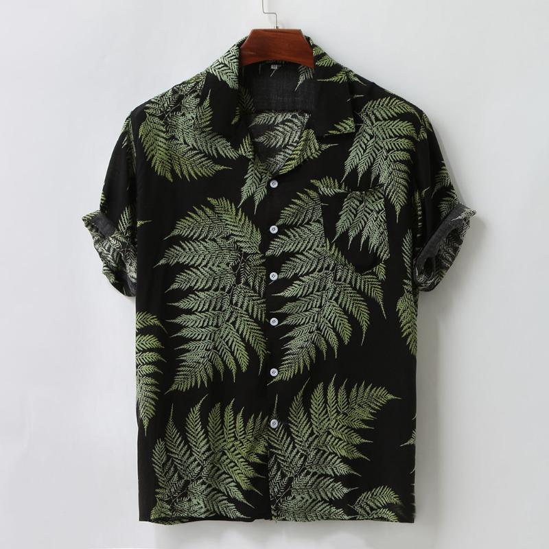 

Men's Casual Shirts Leaf Print For Men Colorful Summer Short Sleeve Loose Buttons Hawaiian Beach Plus Size Blouse Chemise Homme, White;black