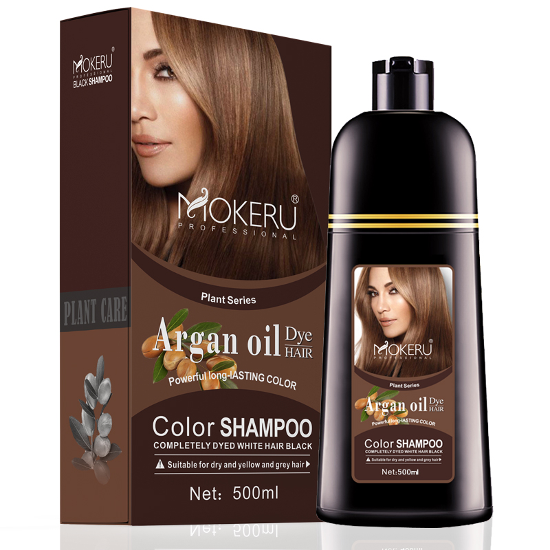 

500ML Natural Organic Permanent Brown Colour Long Lasting Argan Oil Brown Hair Dye Shampoo For Woman Hair Color Dying