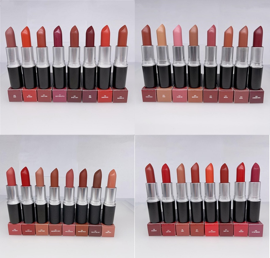 

Hot best quality matte amplified Lipstick M Makeup velvet teddy Lipsticks honey love Matte Lipsticks 3g 49 colors lipstick with English Name, As pic