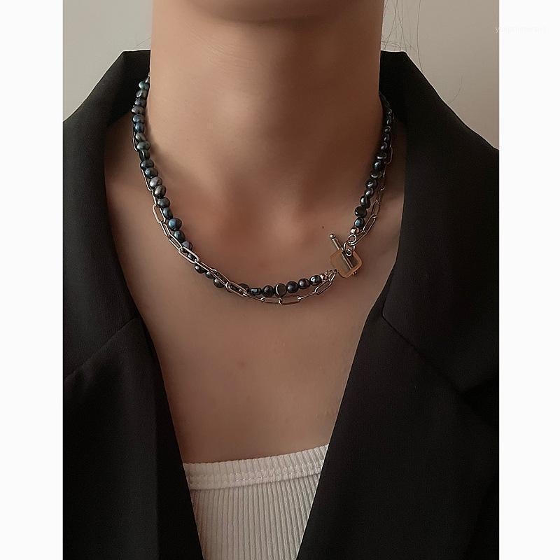 

Chains 2022 Multilayer Titanium Steel Chain Choker Necklace Collar Nature Pearl Necklaces For Beach 40cm