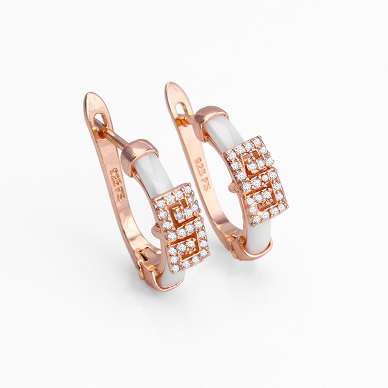 High quality Jewelry White And Ceramic Stud fine Dangle & Chandelier 18 K SOLID gold Earring Women Party design Copper Accessories CZ-image-678990732