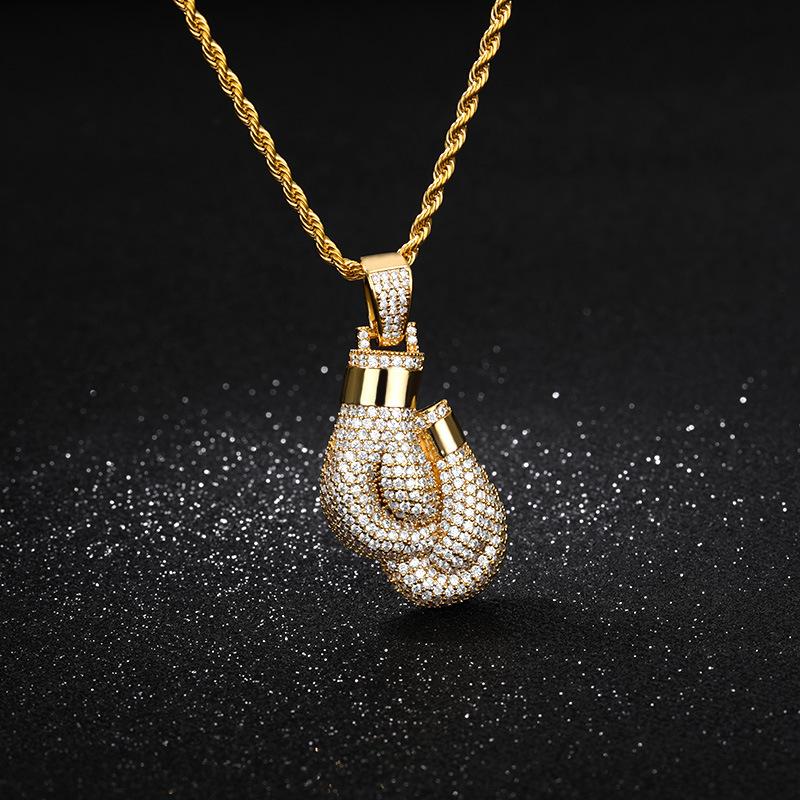 

Pendant Necklaces Mens Hip Hop Jewelry Boxing Gloves Necklace And Charm Rope Chain Golden Gold Cubic Zirconia