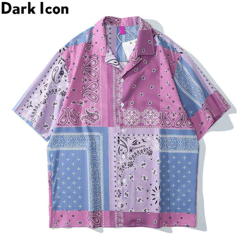 

Pink Bandana Polo Shirt Men Summer Turn-down Collar Hawaiian Shirts Men Male Top 210603
