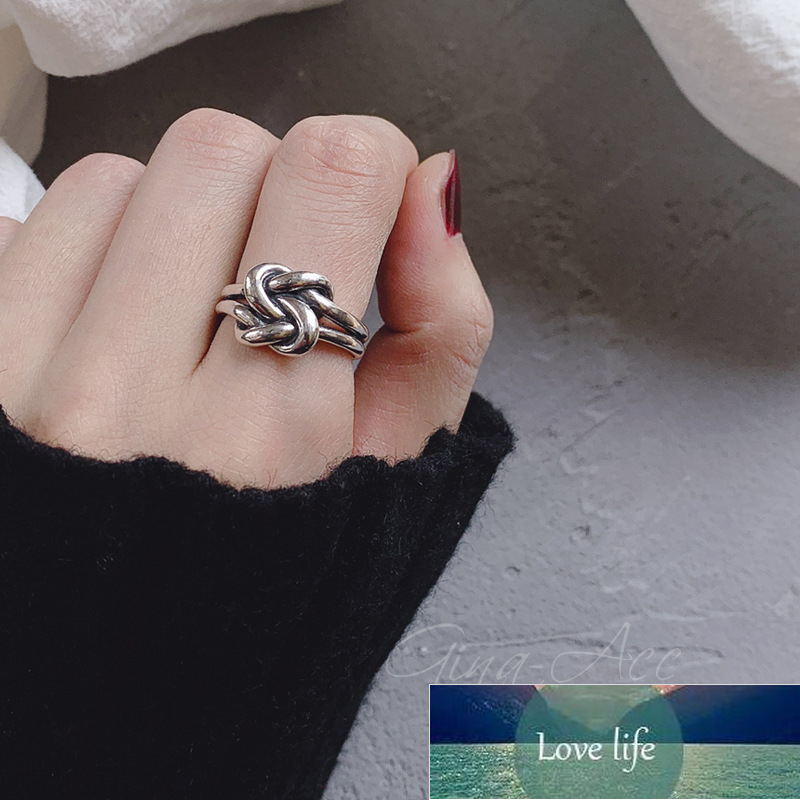 

925 Sterling Silver Vintage Double Layer Knot Line Thai Silver Color Ring for Women Men Finger Rings Jewelry Party Gifts S-R839