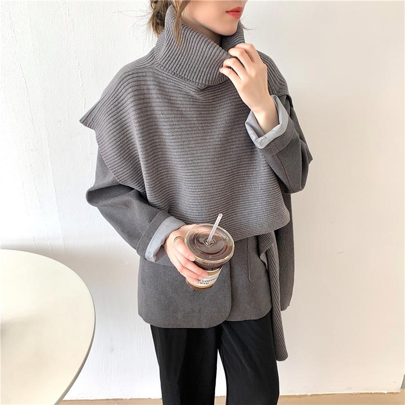 

Irregular Knitted Shawl Vintage Elegant Lady Top 2021 Autumn Winter Women Sweater Turtleneck Korean Style Women's Sweaters, Black