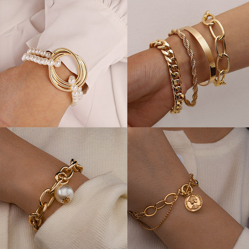 

Bohemian Gold Beads Pearl Bracelets for Women Fashion Multilayer Beaded Chain Bracelets Set Charm Bracelet Bangles Jewelry Punk