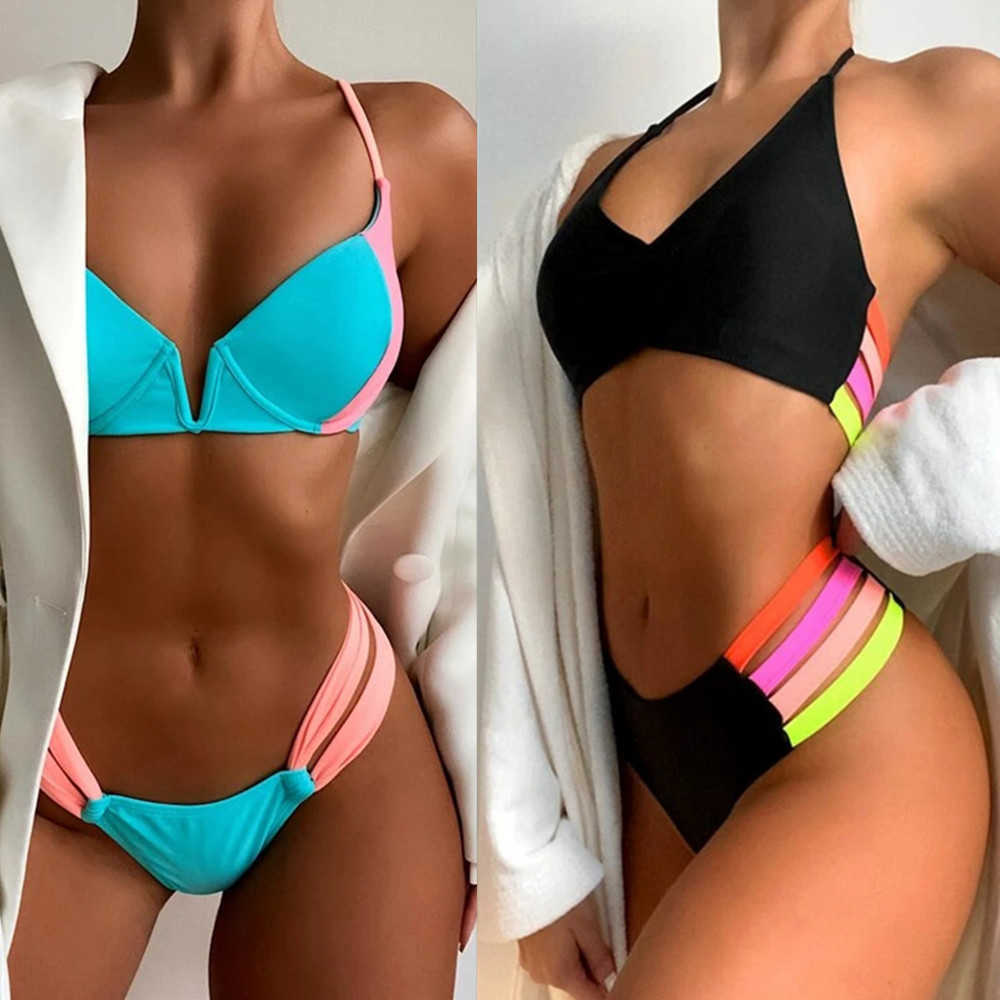 

Sexy Bikini Two Piece Push Up Padded Women Swimsuit Sexy Swimming Suit High Cut Thong Biquini Beachwear Bathing Suit 210604, Bikini 13
