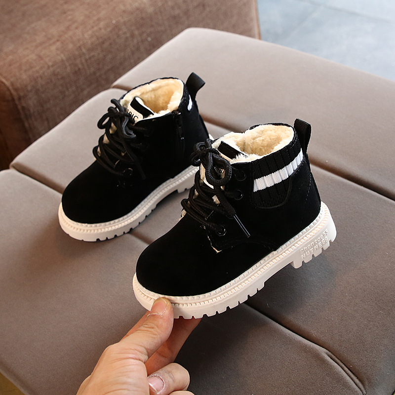 

Size 21-30 Kids Casual Martin Cotton Boots Boys Children Snow Warm Waterproof Boots Girls Baby Light Wear-resistant Toddler Shoe, Black
