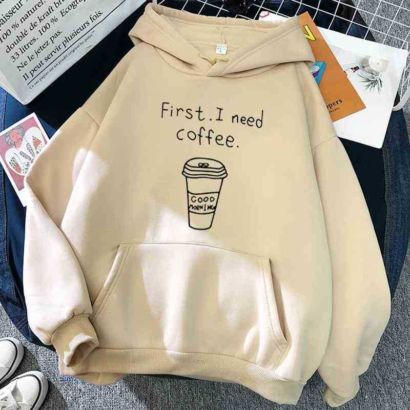 

Get Winter Women Harajuku Hoodies First I Need Coffee Letter Sweatshirt Long Mouwen Coltrui Fleece Girls Trui, Khaki.