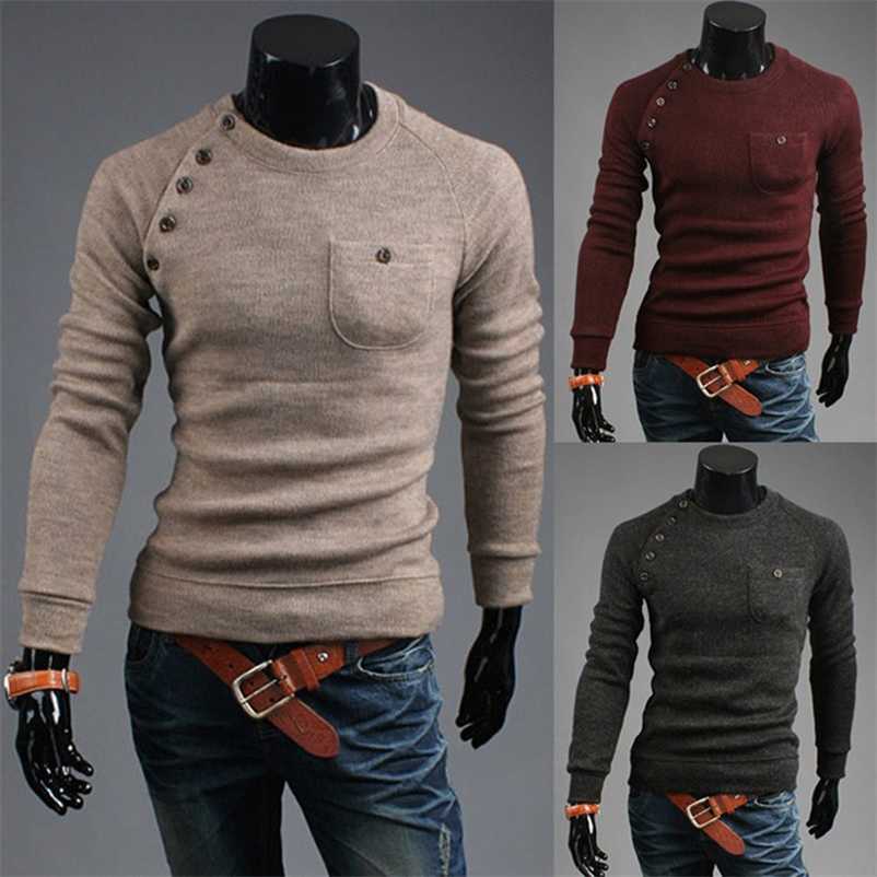 

ZOGAA Mens Sweaters Casual O-Neck Pullover Knitwear with Pocket Clothes Autumn Solid Slim Pull Homme Cashmere Thin Sweater Tops 211018, Dark grey