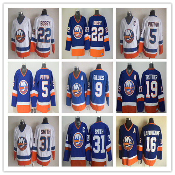 

Man Retro NY New York Islanders Jerseys Hockey 9 Clark Gillies 22 Mike Bossy 5 Denis Potvin 31 Billy Smith 19 Rocky Trottier 32 Steve Thomas Stitched Vintage Jersey, As pic