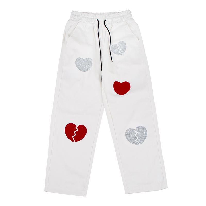 

Men's Pants Street Style Sweet Print Drawstring Casual Couple Trousers Japanese Retro Hip Hop Loose Harajuku Straight Track Mens 2021, Black