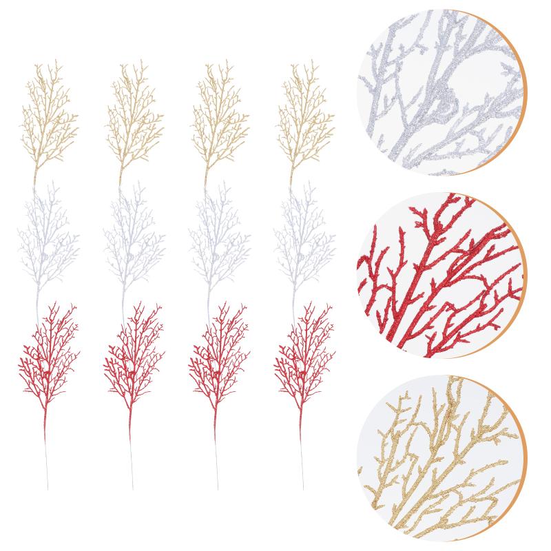 

Decorative Flowers & Wreaths 12Pcs Simulation Xmas Glitter Dead Branch Decor Christmas Party For Home