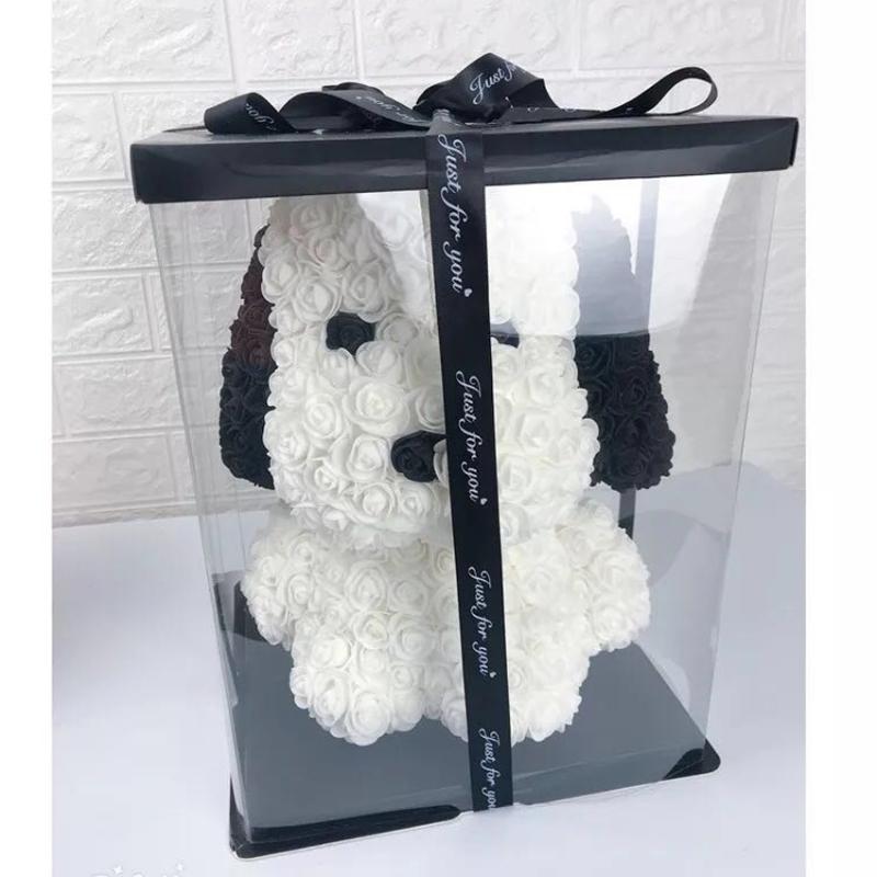 

Decorative Flowers & Wreaths Valentines Day Gift 25cm Red Rose Lovely Dog Teddy Bear Flower Artificial Home Wedding Festival Decoration Box, White
