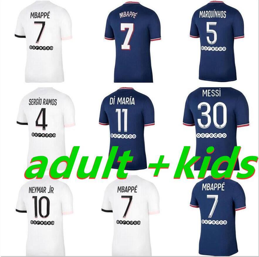 

21 22 Paris messi SERGIO RAMOS MBAPPE KEAN soccer jerseys 2021 2022 VERRATTI MARQUINHOS KIMPEMBE DI MARIA football shirt men kids sets, 2020