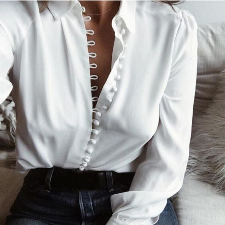 

Fun Orange Women Fashion Casual Solid Long Sleeve Blouse Lapel Shirt Turn-down Collar Shirts Women' Blouses, Black